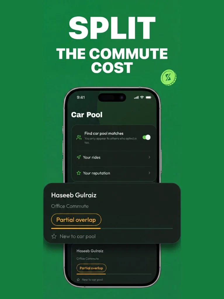 Split the commute cost — BoardSpy carpool match card