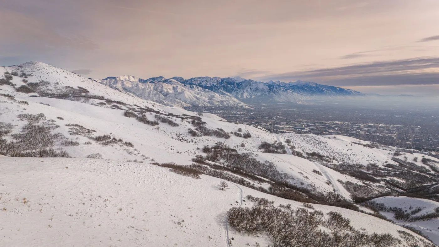 A breathtaking winter landscape capturing snowy mountains near Salt Lake City.