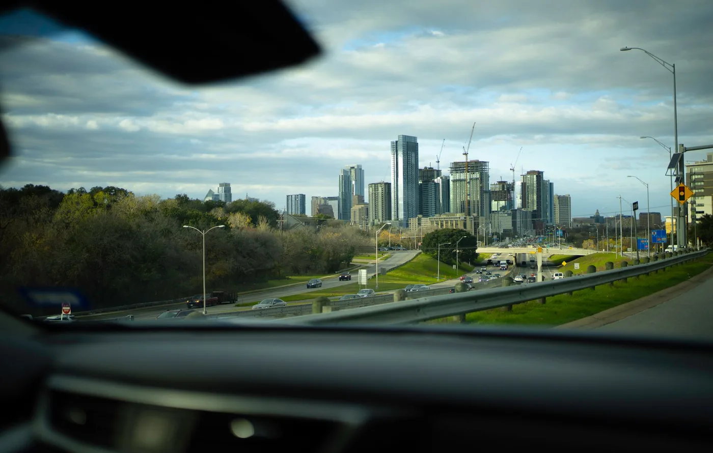 Rush hour traffic on I-35 through central Austin