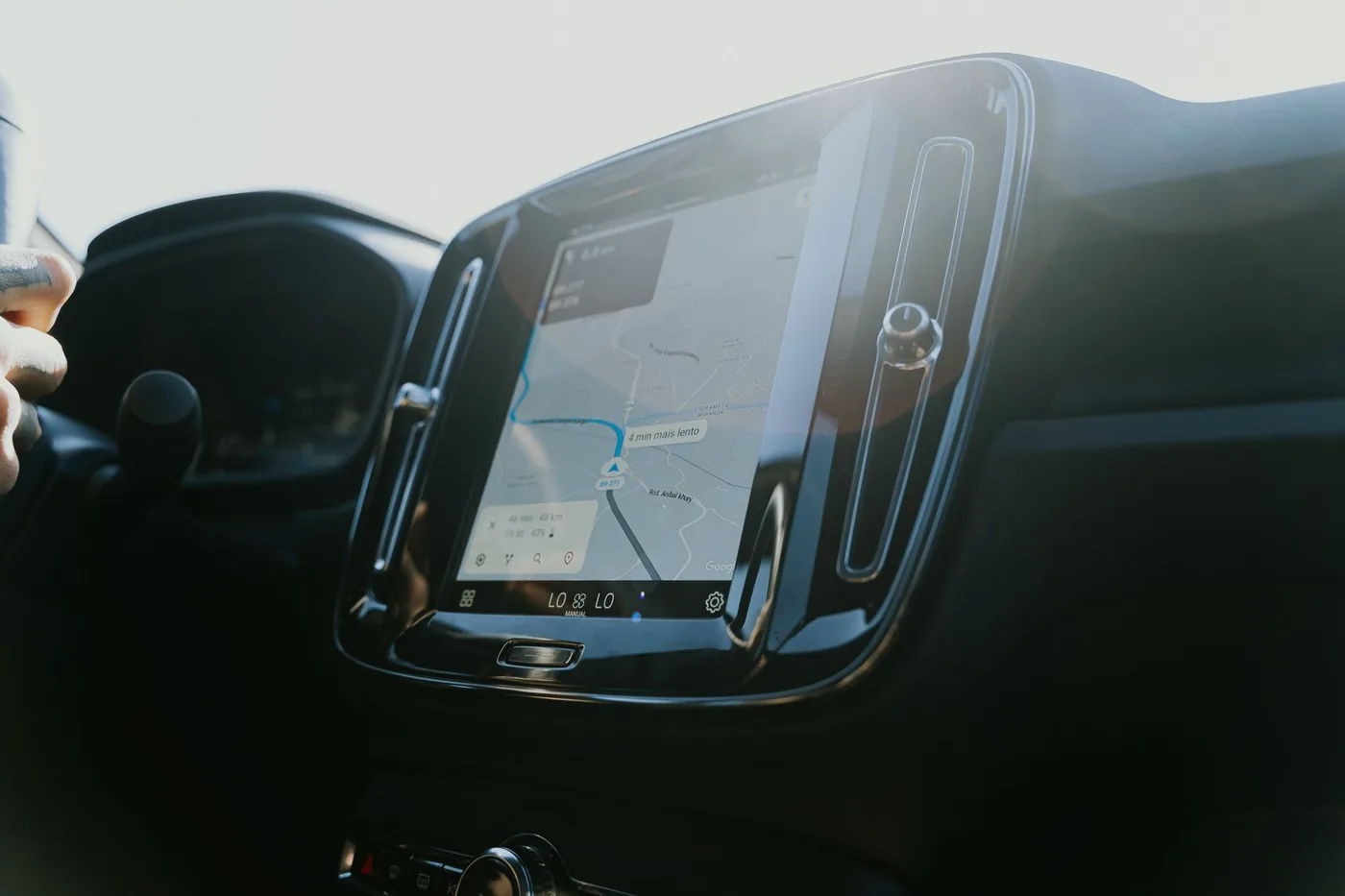 Car dashboard navigation map on a daily commute